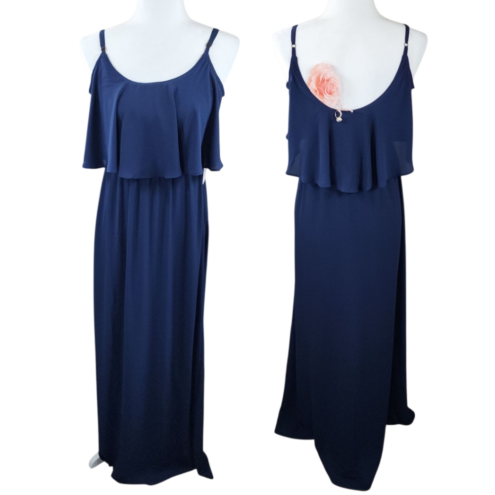Show Me Your Mumu Caitlin Ruffle Maxi Dress Navy XXS NWT Bridesmaid Formal - Picture 3 of 16